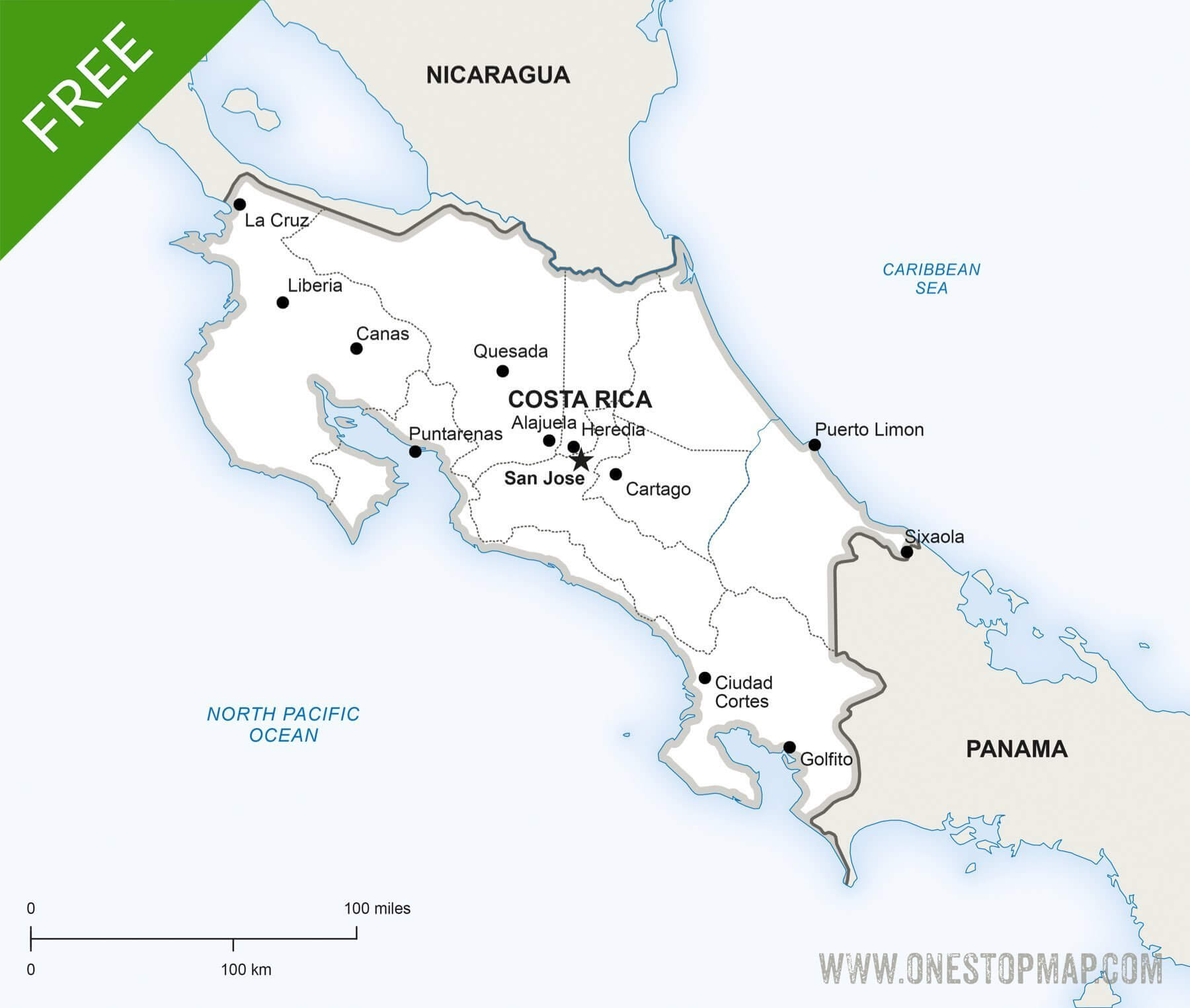 1800x1524 Free Vector Map Of Costa Rica Political One Stop Map