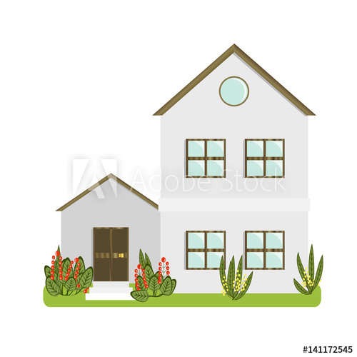 500x500 White House With Two Floors, Wooden Roof And An Extension Cottage