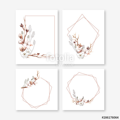 500x500 Wedding Invitation Frame Set Arrangement Of Cotton Boll, Cotton