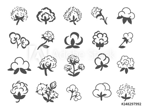 500x374 Natural Organic Cotton, Pure Cotton Vector Labels Set Hand Drawn