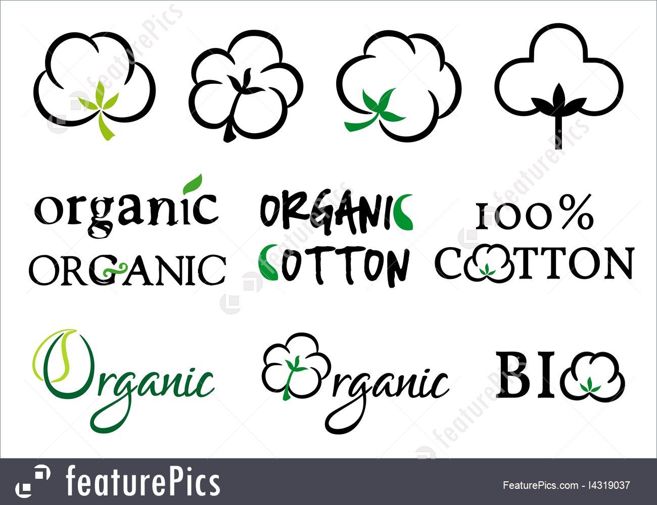 1300x1001 Organic Cotton, Vector Set Stock Illustration