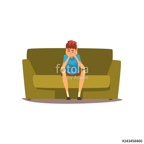 500x500 Bored Young Man Sitting On The Couch Vector Illustration Stock