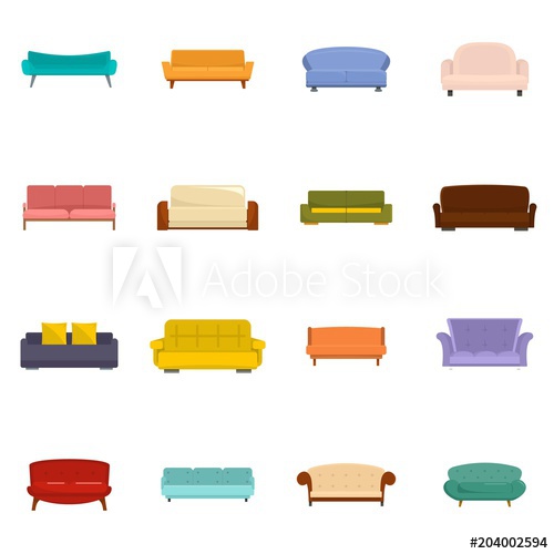 500x500 Sofa Chair Room Couch Icons Set Flat Illustration Of Sofa