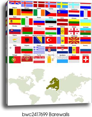 305x390 Map Of Europe With Country Flags Vector Illustration, Canvas