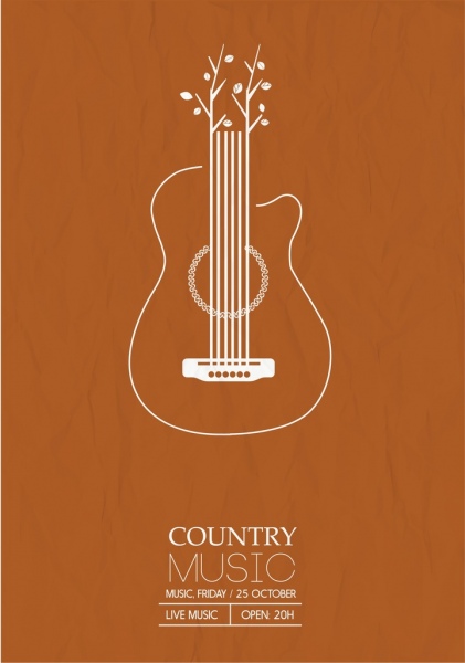 421x600 Country Music Poster Guitar Tree Icons Flat Design Free Vector
