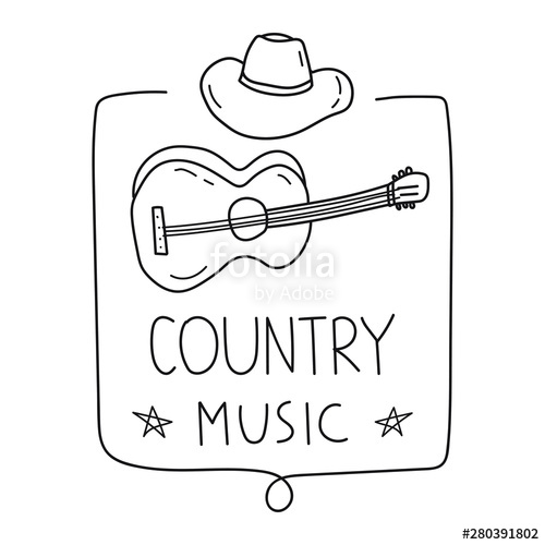 500x500 Country Music Vector Hand Drawn Badge Illustration On White