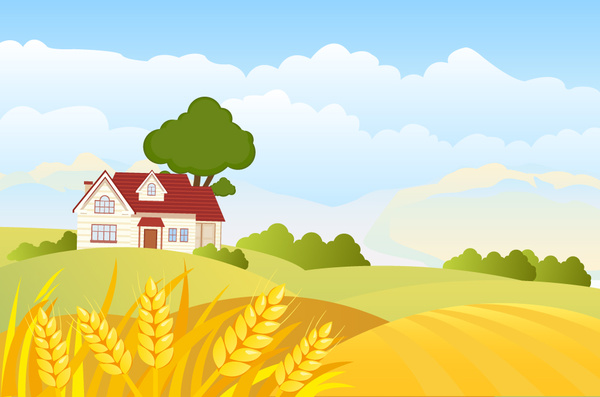 600x397 Country Landscape Vector Illustration With Cartoon Style Free