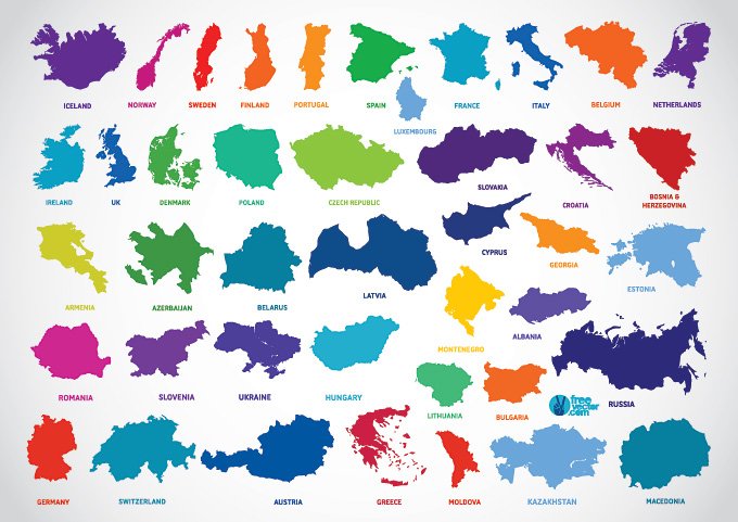 680x481 Free Europe Country Outline Map Vectors