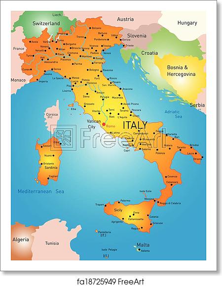 Free Art Print Of Italy Country Vector Detailed Map Of Italy 450x580 Free Art Print Of Italy Country Vector Detailed Map Of Italy