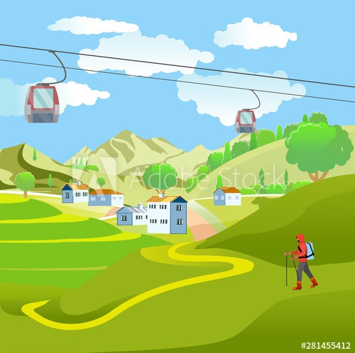 500x498 Countryside Vector Illustration, Houses On The Green Hills, Farm