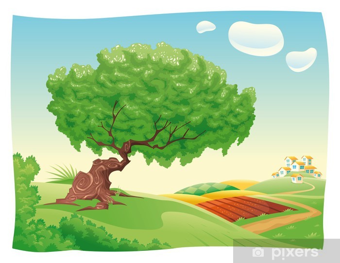 700x541 Countryside Vector And Cartoon Landscape Wall Mural Pixers