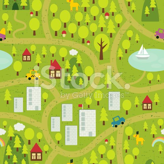 556x555 Cartoon Map Seamless Pattern Of Small Town And Countryside Vector