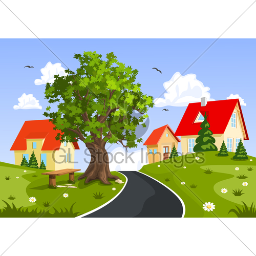 500x500 View Of The City And Countryside, Vector Illustration Gl Stock