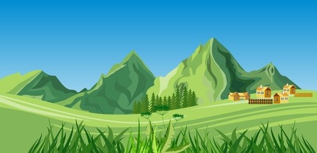 450x218 Concept Countryside Vector View, Farm Houses, In Mountains Valley