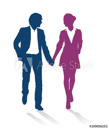424x500 Detailed Silhouettes Of Teenagers Couple Walking Together Holding