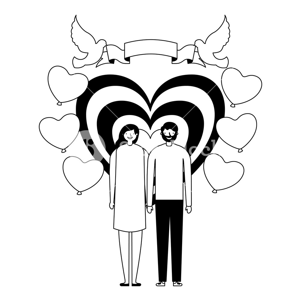 1000x1000 Couple Holding Hands Heart Balloons Valentine Day Vector