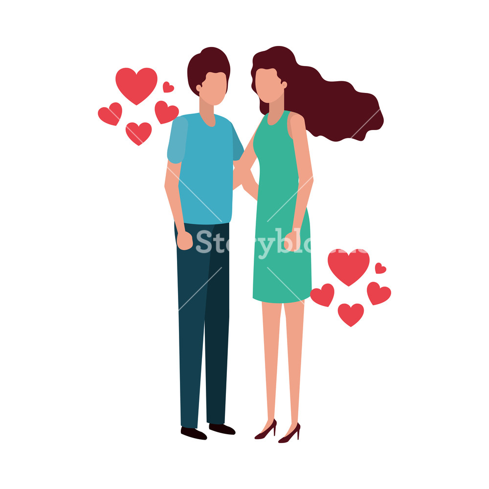 1000x1000 Couple Holding Hands With Hearts Character Vector Illustration