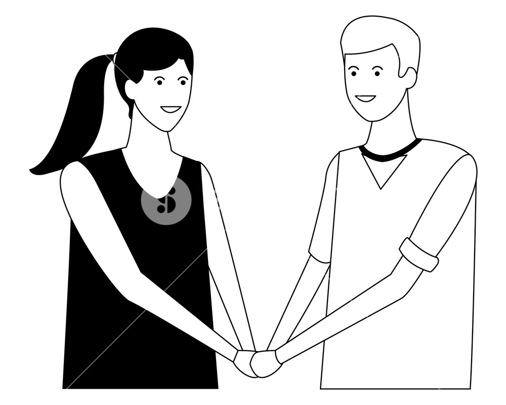 1000x800 Young Couple Holding Hands Cartoon Vector Illustration Graphic