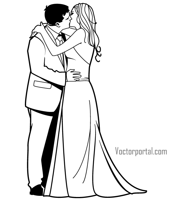 600x700 Romantic Newly Married Couple Kissing Vector Clip Art
