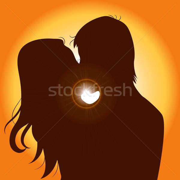 600x600 Sunset Silhouette Couple Kissing Vector Illustration Kakigori