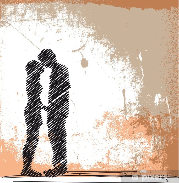 683x700 Abstract Sketch Of Couple Kissing Vector Illustration Wall Mural