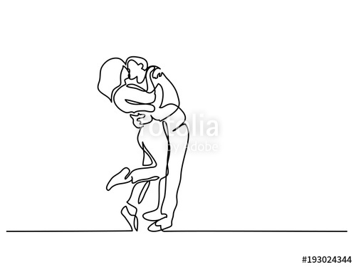500x375 Continuous Line Drawing Happy Couple Kissing Vector Illustration
