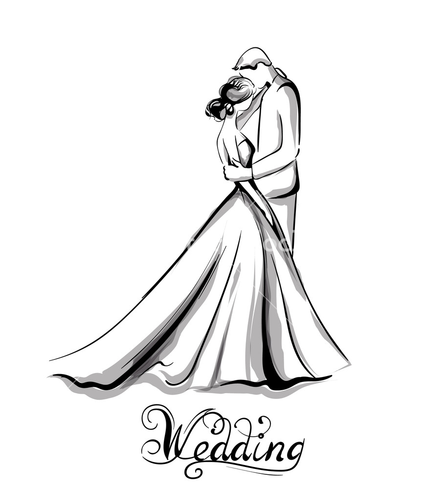 867x1000 Wedding Couple Silhouette Vector Line Art Beautiful Bride