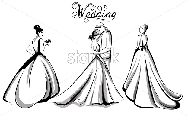 623x386 Wedding Couple Silhouette Vector Line Art Beautiful Brides, Long