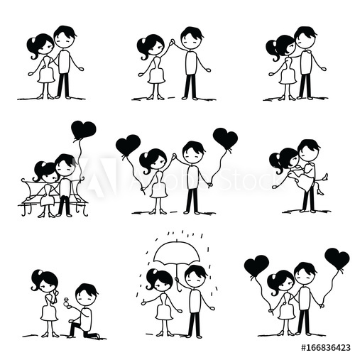500x500 Set Of Doodle Couple Vector Illustration