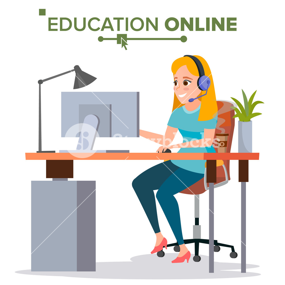 1000x1000 Education Online Vector Young Handsome Woman In Headphones