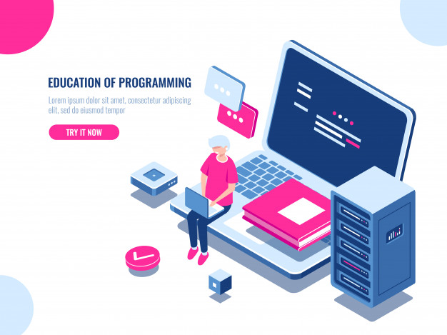 626x469 Education Of Programming, Young Man Work On Laptop, Online