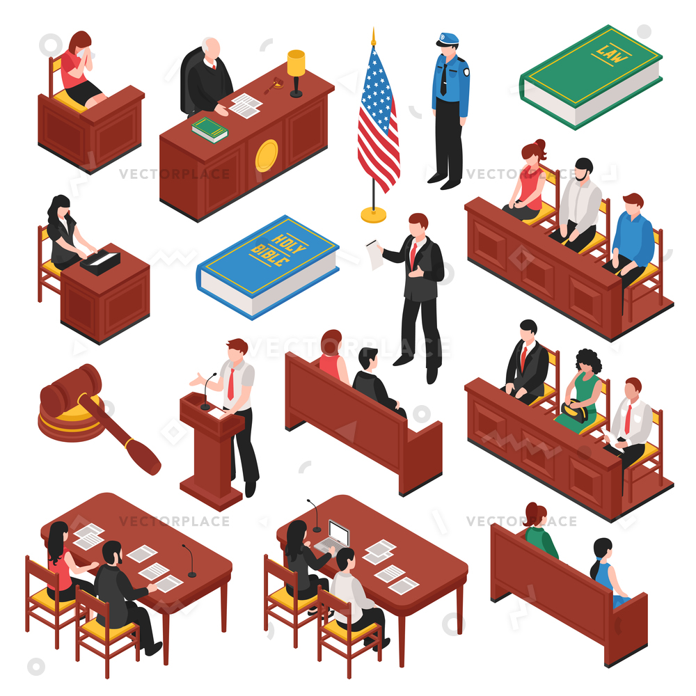 Law Order Isometric Set Jury Court Vector Illustration 1000x1000 Law Order Isometric Set Jury Court Vector Illustration