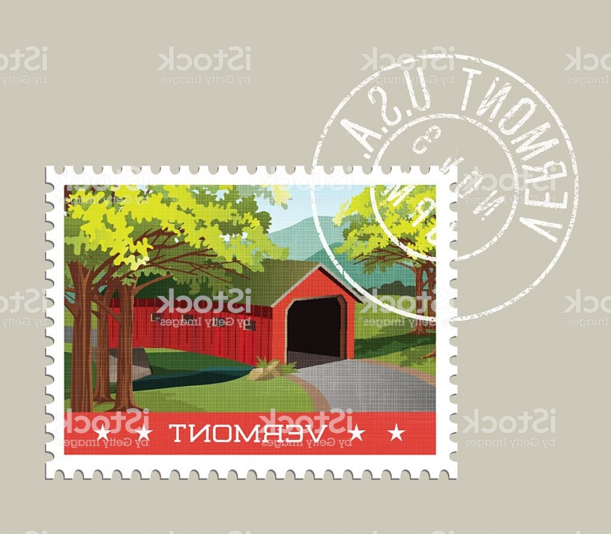 1228x1074 Vector Illustration Of Scenic Covered Bridge Over Stream Vermont