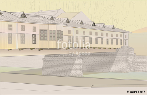 500x326 Vector Illustration Of Covered Bridge Stock Image And Royalty