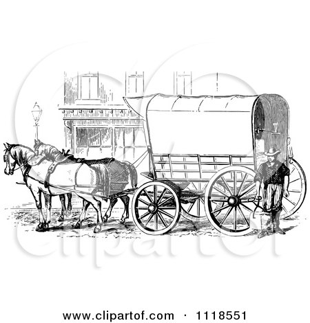 450x470 Clipart Of A Retro Vintage Black And White Horse Drawn Covered