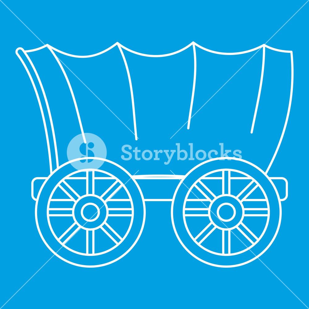 1000x1000 Ancient Western Covered Wagon Icon Blue Outline Style Isolated