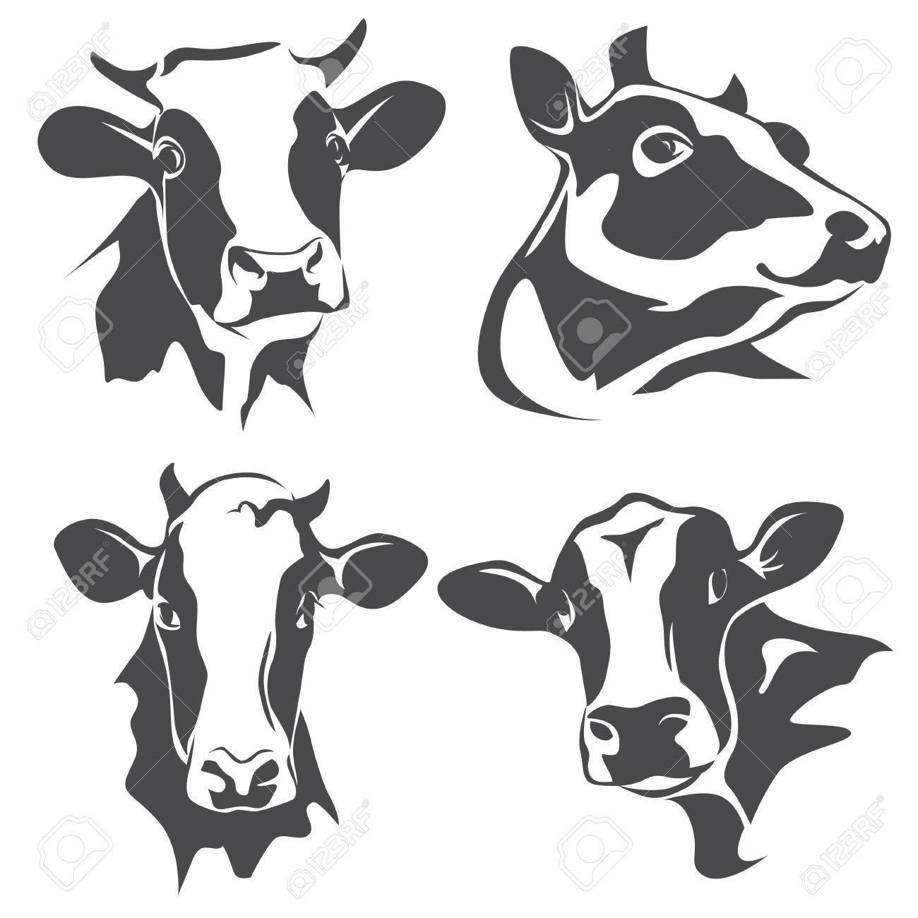 1300x1300 Cow Head Portrait, Set Of Stylized Vector Symbols Clipart Station
