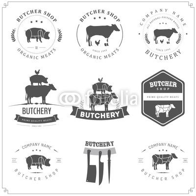 400x400 Love The Cow, Pig Chicken Logo Vector Set Of Butcher Shop