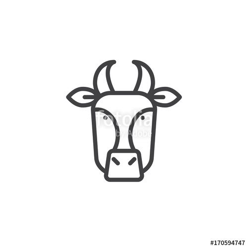 500x500 Cow Head Line Icon, Outline Vector Sign, Linear Style Pictogram
