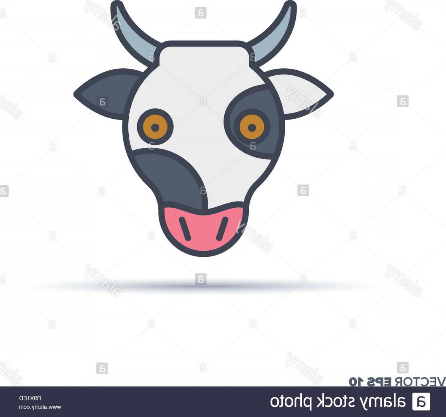 1560x1459 Cute Cow Face Outline Vector Icon With Color Fill Funny Animal
