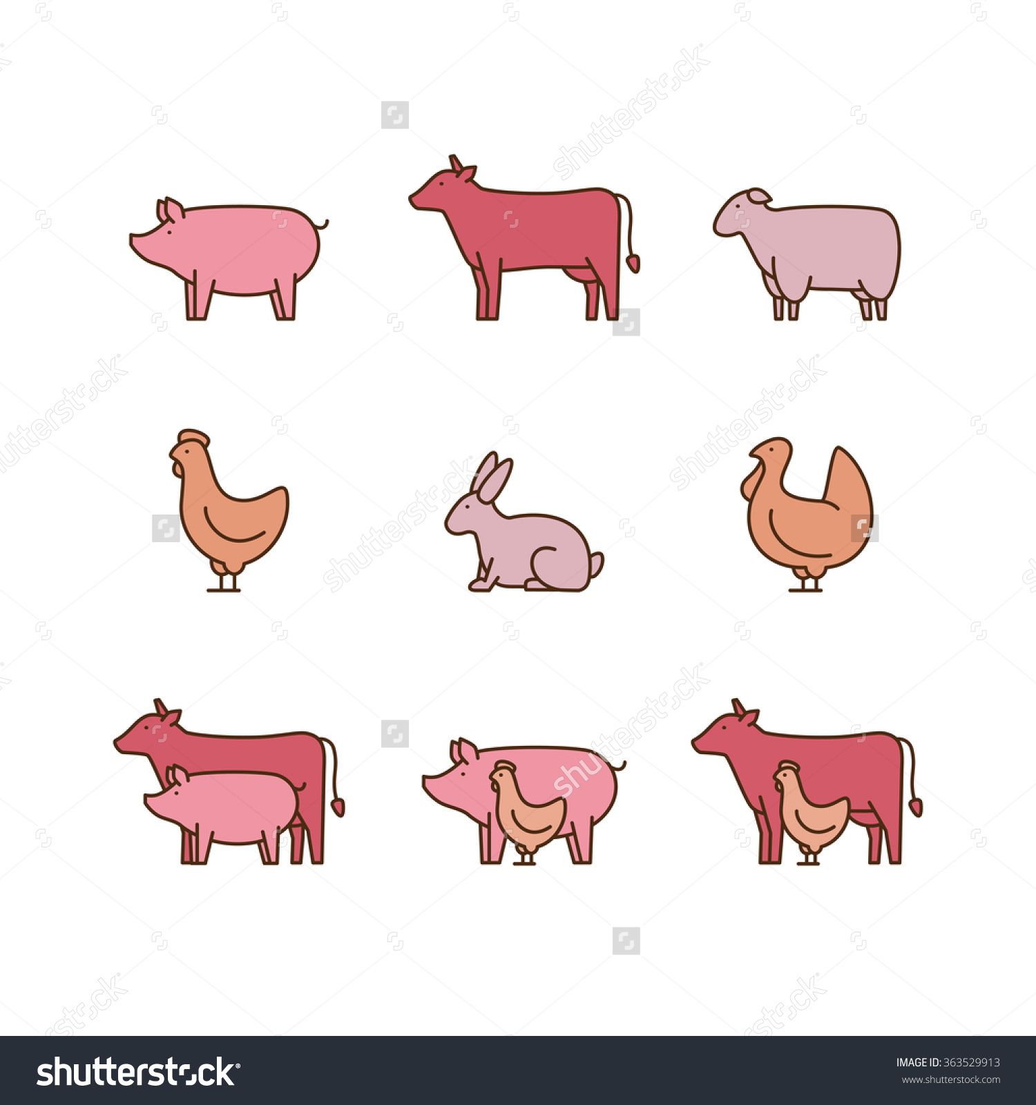 Farm Animal Outline Icon Set Pig, Cow, Lamb, Chicken, Turkey 1500x1600 Farm Animal Outline Icon Set Pig, Cow, Lamb, Chicken, Turkey