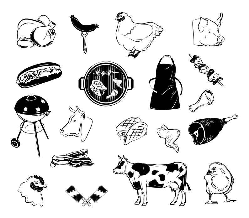 Grill Set Bbq Labels Barbecue Cow Pig Chicken Etsy 794x696 Grill Set Bbq Labels Barbecue Cow Pig Chicken Etsy