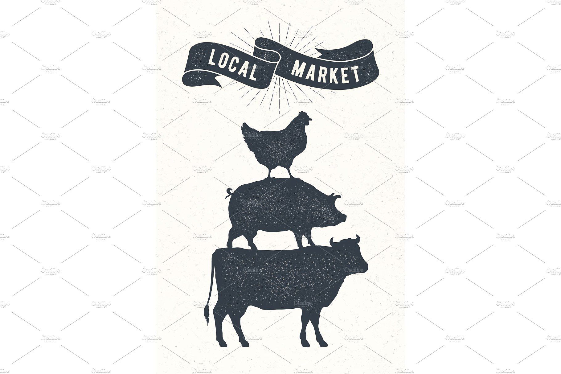 Poster For Local Market Cow, Pig Cow, Pig, Hen, Stand, Animal 1820x1213 Poster For Local Market Cow, Pig Cow, Pig, Hen, Stand, Animal