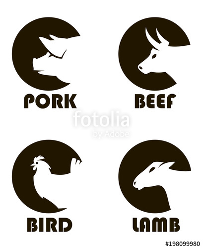 Monochrome Labels Of Farm Animals Cow, Pig, Lamb And Chicken 409x500 Monochrome Labels Of Farm Animals Cow, Pig, Lamb And Chicken