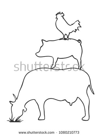 Pig Cow Chicken Logo,outline Vector 338x470 Pig Cow Chicken Logo,outline Vector