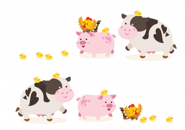 Cute Animal Farm Cow, Pig, Chicken Illustration Vector Premium 626x442 Cute Animal Farm Cow, Pig, Chicken Illustration Vector Premium