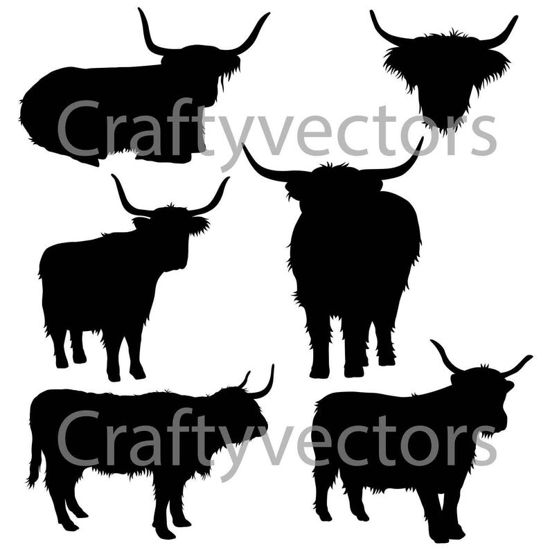 Highland Cow Silhouettes Vector Etsy 794x794 Highland Cow Silhouettes Vector Etsy