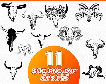 340x270 Cow Skull Vector Etsy