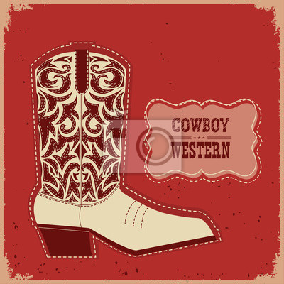400x400 Cowboy Boot Card Background Vector Western Illustration With Wall
