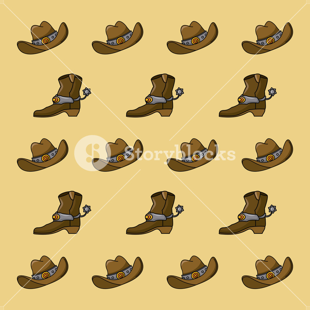 1000x1000 Cowboy Hat And Boot Pattern Background Vector Illustration Graphic